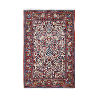 Antique Wool Hand Knotted Rug Beige Red 4.4X6.9 -O048698