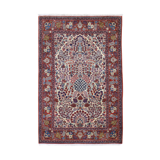 Antique Wool Hand Knotted Rug Beige Red 4.4X6.9 -O048698