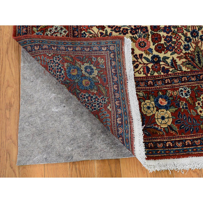 Antique Wool Hand Knotted Rug Beige Red 4.4X6.9 -O048698