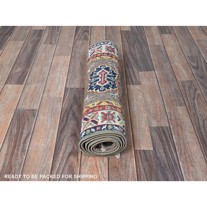 Kazak Wool Hand Knotted Rug Grey 2.0x6.5 -O0486