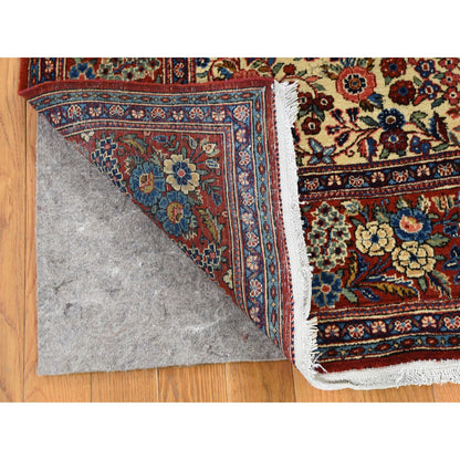 Antique Wool Hand Knotted Rug Beige Red 4.4X6.9 -O048701