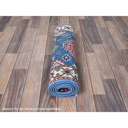 Kazak Wool Hand Knotted Rug Blue 2.1x6.1 -O0487