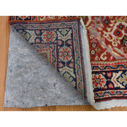 Antique Wool Hand Knotted Rug Red Navy Blue 4.1X6.7 -O049054