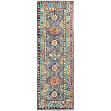 Kazak Wool Hand Knotted Rug Grey 1.10x5.9 -O0491