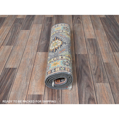 Kazak Wool Hand Knotted Rug Grey 1.10x5.9 -O0491