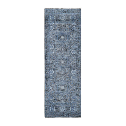 Mamluk Wool & Silk Hand Knotted Rug Blue 2.7x8.1 -O049456