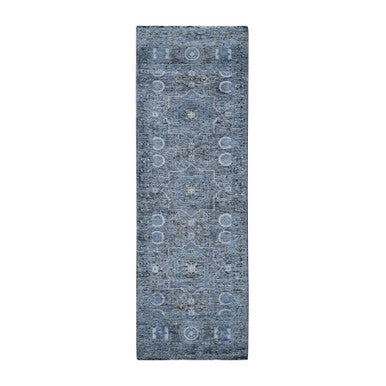 Mamluk Wool & Silk Hand Knotted Rug Blue 2.7x8.1 -O049456