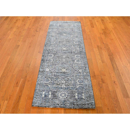 Mamluk Wool & Silk Hand Knotted Rug Blue 2.7x8.1 -O049456