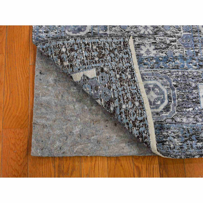Mamluk Wool & Silk Hand Knotted Rug Blue 2.7x8.1 -O049456