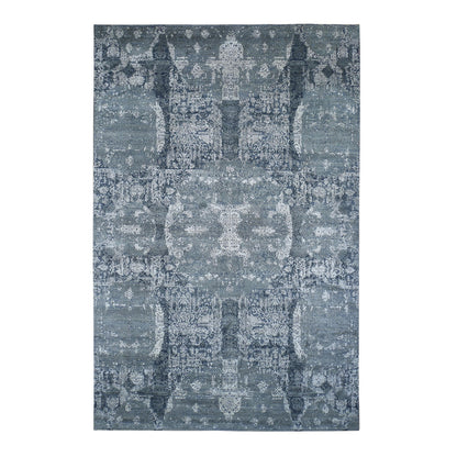 Transitional Wool & Pure Silk Hand Knotted Rug Grey No Border 6.1X9.3 -O049947
