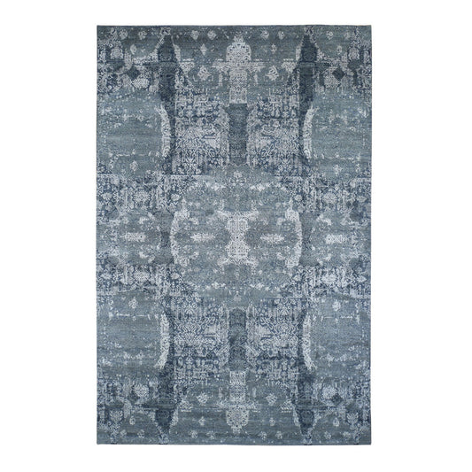 Transitional Wool & Pure Silk Hand Knotted Rug Grey No Border 6.1X9.3 -O049947