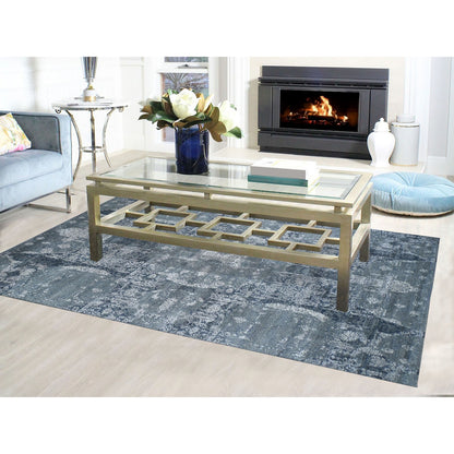 Transitional Wool & Pure Silk Hand Knotted Rug Grey No Border 6.1X9.3 -O049947