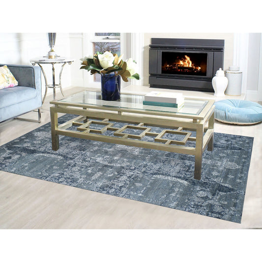 Transitional Wool & Pure Silk Hand Knotted Rug Grey No Border 6.1X9.3 -O049947