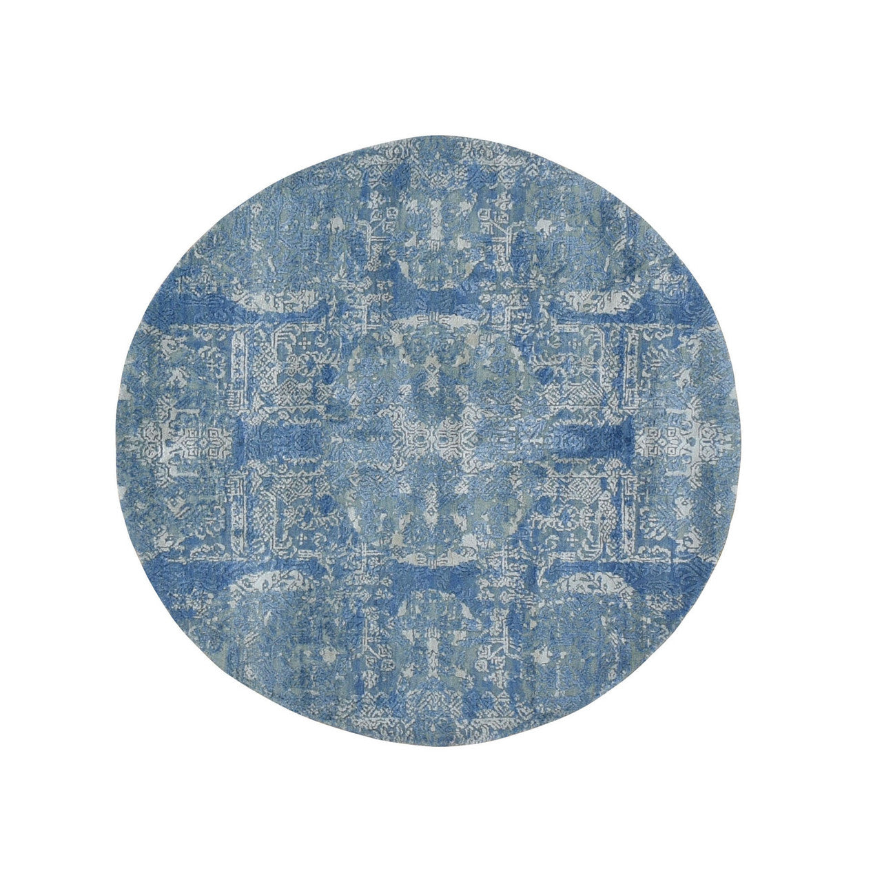Transitional Wool & Pure Silk Hand Knotted Rug Blue 4.0x4.0 -O049949