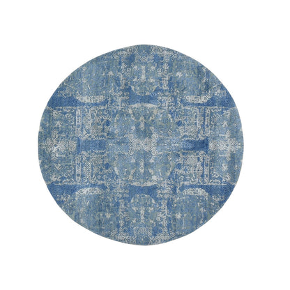 Transitional Wool & Pure Silk Hand Knotted Rug Blue 4.0x4.0 -O049949