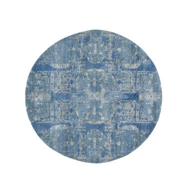 Transitional Wool & Pure Silk Hand Knotted Rug Blue 4.0x4.0 -O049949