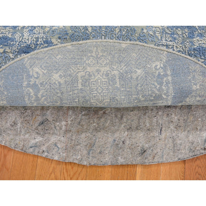 Transitional Wool & Pure Silk Hand Knotted Rug Blue 4.0x4.0 -O049949