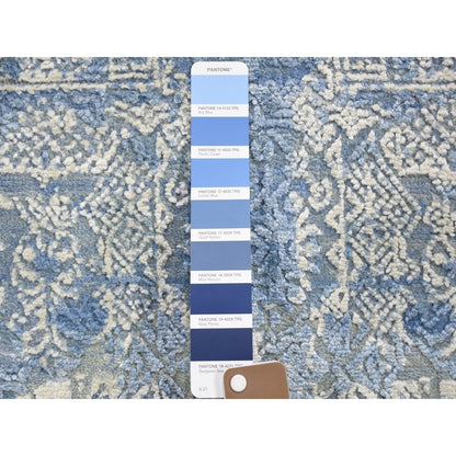 Transitional Wool & Pure Silk Hand Knotted Rug Blue 4.0x4.0 -O049949