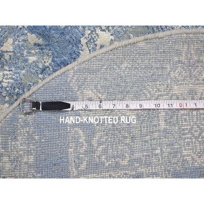 Transitional Wool & Pure Silk Hand Knotted Rug Blue 4.0x4.0 -O049949