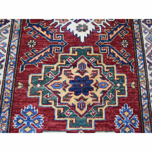 Kazak Wool Hand Knotted Rug Red Ivory 2.10X20.1 -O050065