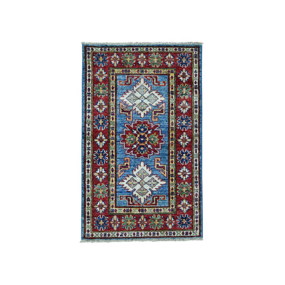 Kazak Wool Hand Knotted Rug Blue Red 2.0X3.0 -O050079