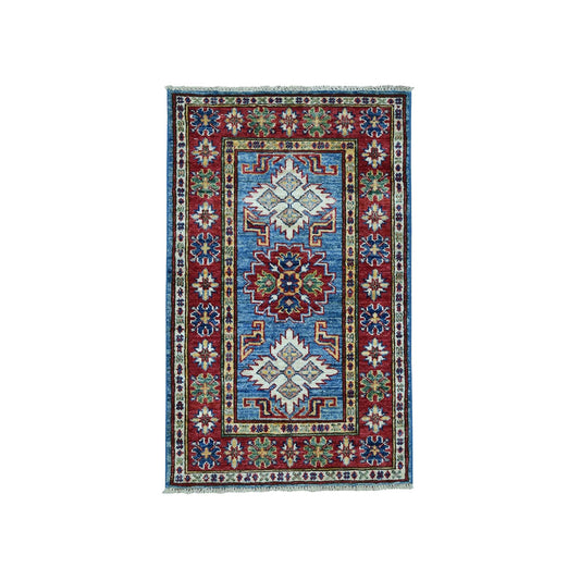 Kazak Wool Hand Knotted Rug Blue Red 2.0X3.0 -O050079