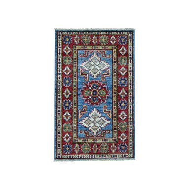 Kazak Wool Hand Knotted Rug Blue Red 2.0X3.0 -O050079