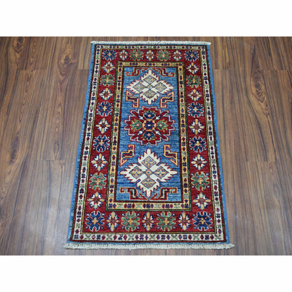 Kazak Wool Hand Knotted Rug Blue Red 2.0X3.0 -O050079