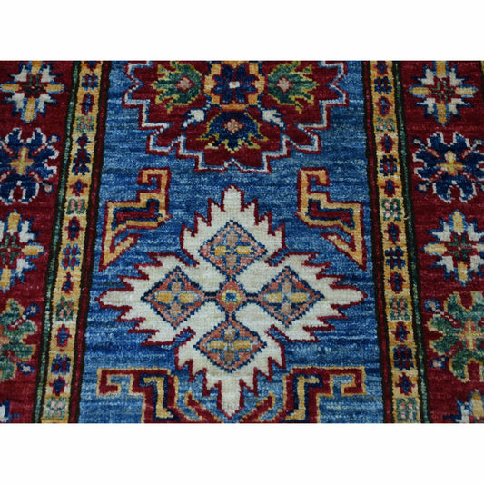 Kazak Wool Hand Knotted Rug Blue Red 2.0X3.0 -O050079