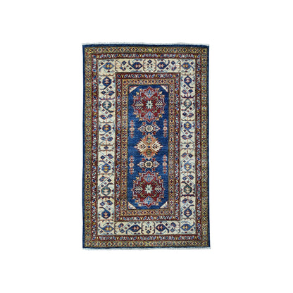 Kazak Wool Hand Knotted Rug Blue Ivory 2.10X4.2 -O050105