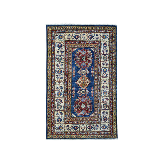 Kazak Wool Hand Knotted Rug Blue Ivory 2.10X4.2 -O050105