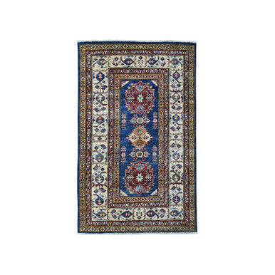Kazak Wool Hand Knotted Rug Blue Ivory 2.10X4.2 -O050105