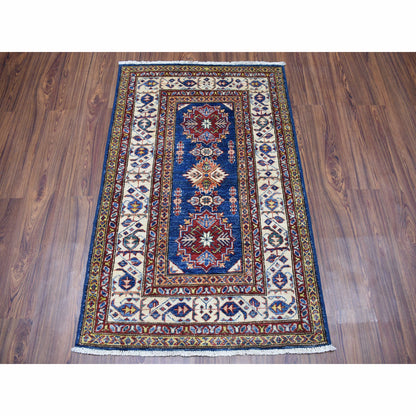 Kazak Wool Hand Knotted Rug Blue Ivory 2.10X4.2 -O050105