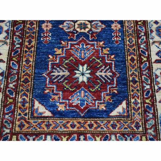 Kazak Wool Hand Knotted Rug Blue Ivory 2.10X4.2 -O050105