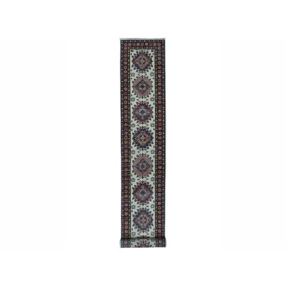 Kazak Wool Hand Knotted Rug Ivory Red 2.9X19.1 -O050187