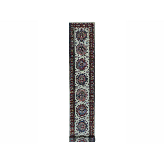 Kazak Wool Hand Knotted Rug Ivory Red 2.9X19.1 -O050187