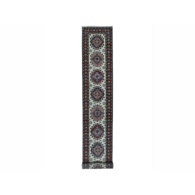 Kazak Wool Hand Knotted Rug Ivory Red 2.9X19.1 -O050187