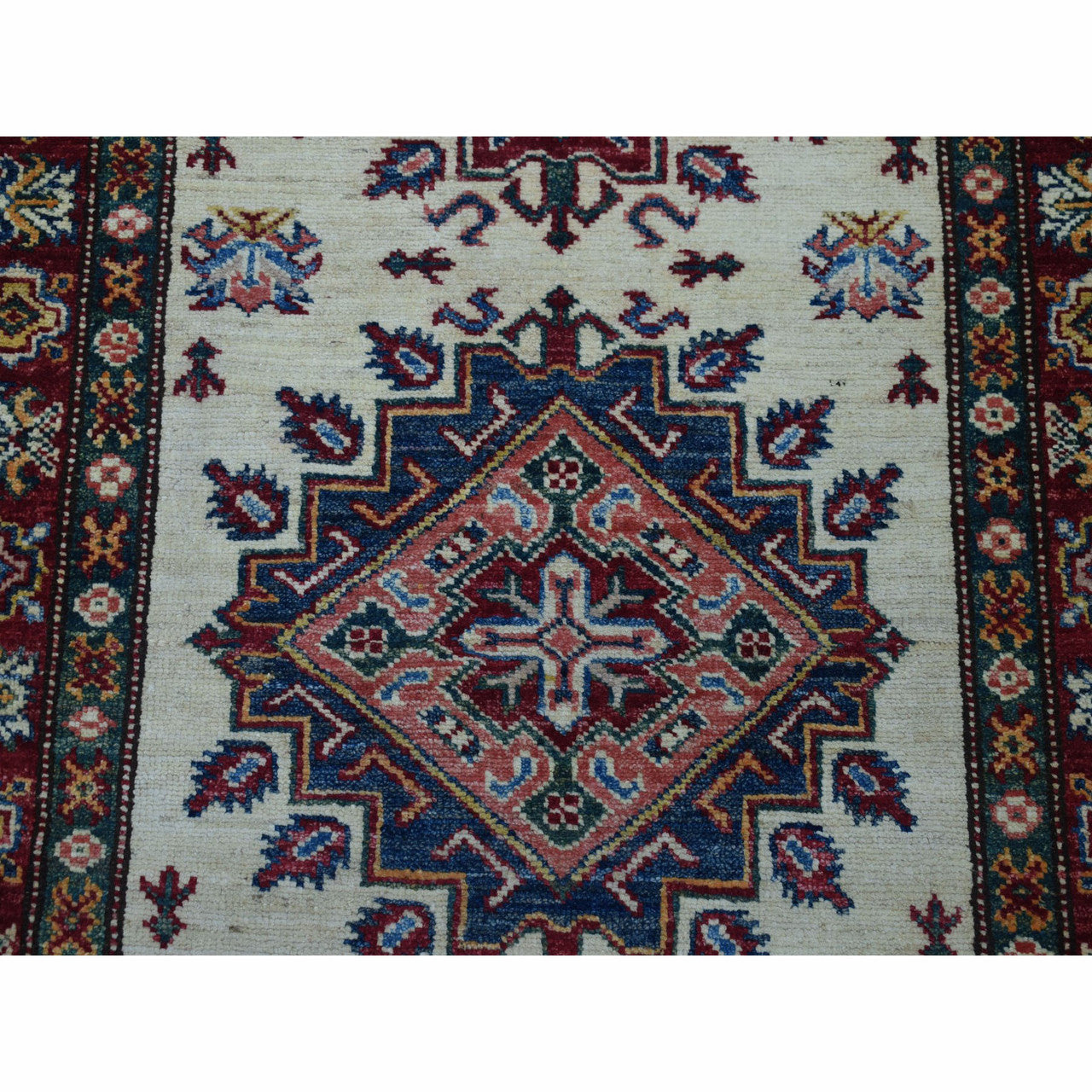 Kazak Wool Hand Knotted Rug Ivory Red 2.9X19.1 -O050187