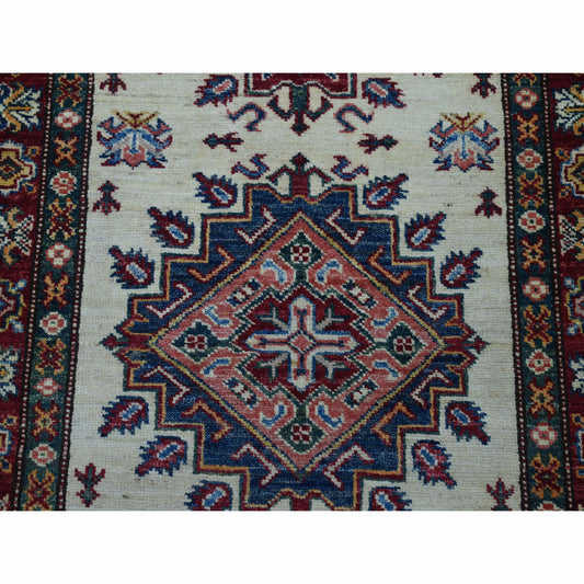 Kazak Wool Hand Knotted Rug Ivory Red 2.9X19.1 -O050187