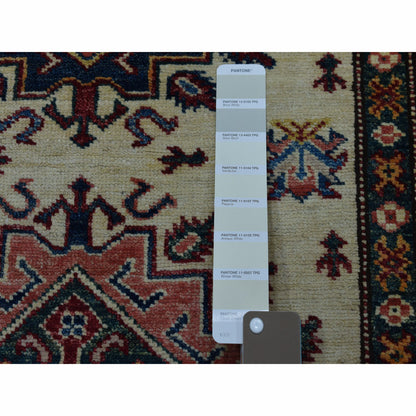 Kazak Wool Hand Knotted Rug Ivory Red 2.9X19.1 -O050187
