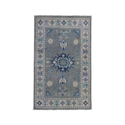 Kazak Wool Hand Knotted Rug Grey Ivory 3.2X5.0 -O050222