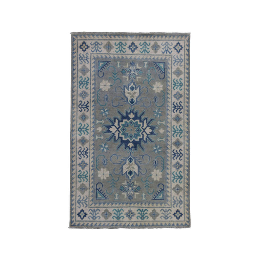 Kazak Wool Hand Knotted Rug Grey Ivory 3.2X5.0 -O050222