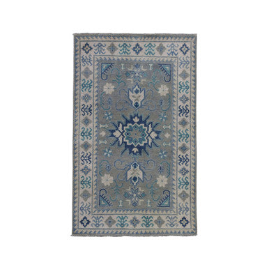 Kazak Wool Hand Knotted Rug Grey Ivory 3.2X5.0 -O050222