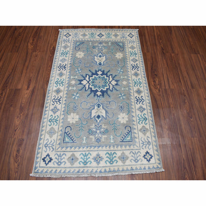 Kazak Wool Hand Knotted Rug Grey Ivory 3.2X5.0 -O050222