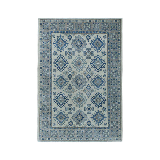 Kazak Wool Hand Knotted Rug Ivory Gray 4.0X6.1 -O050337