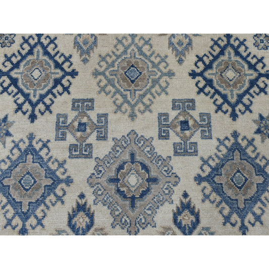 Kazak Wool Hand Knotted Rug Ivory Gray 4.0X6.1 -O050337