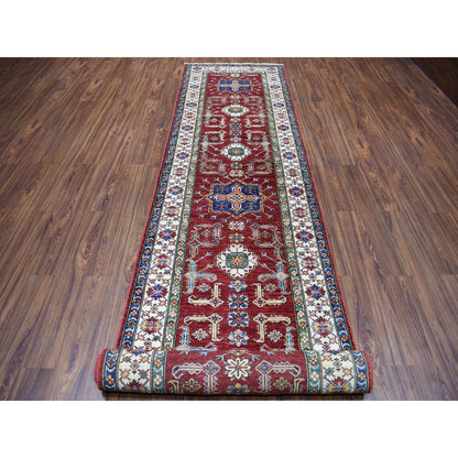 Kazak Wool Hand Knotted Rug Red Ivory 3.5X19.3 -O050419