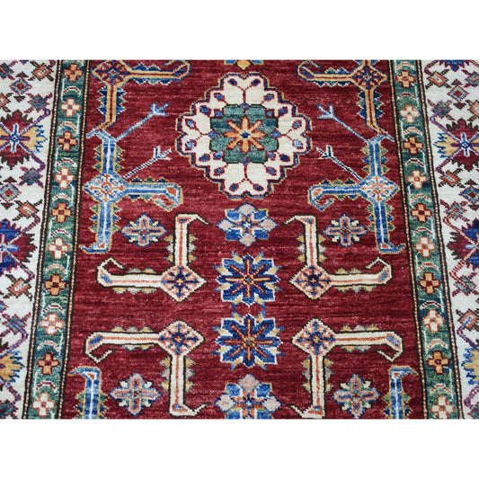 Kazak Wool Hand Knotted Rug Red Ivory 3.5X19.3 -O050419