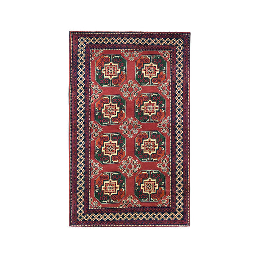 Tribal & Geometric Wool Hand Knotted Rug Red Red 3.3X5.3 -O050440