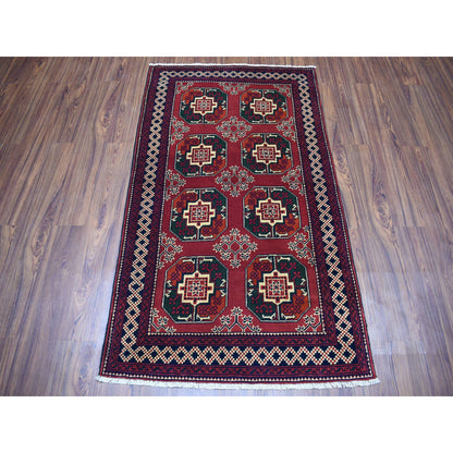 Tribal & Geometric Wool Hand Knotted Rug Red Red 3.3X5.3 -O050440